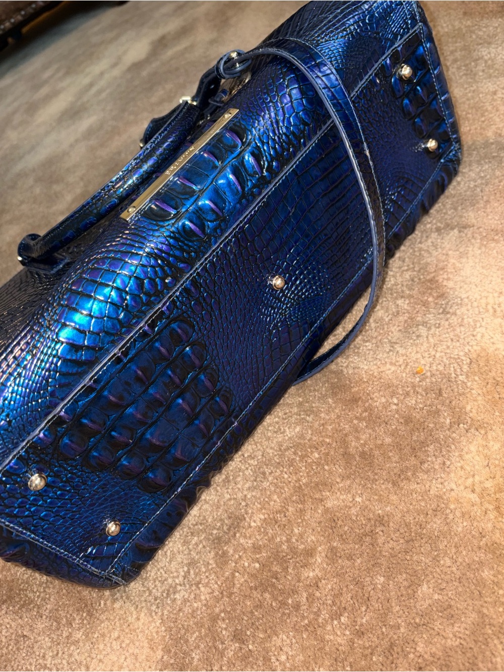 Brahmin Metallic Blue Croc-Embossed Tote with Wallet - Picture 8 of 9